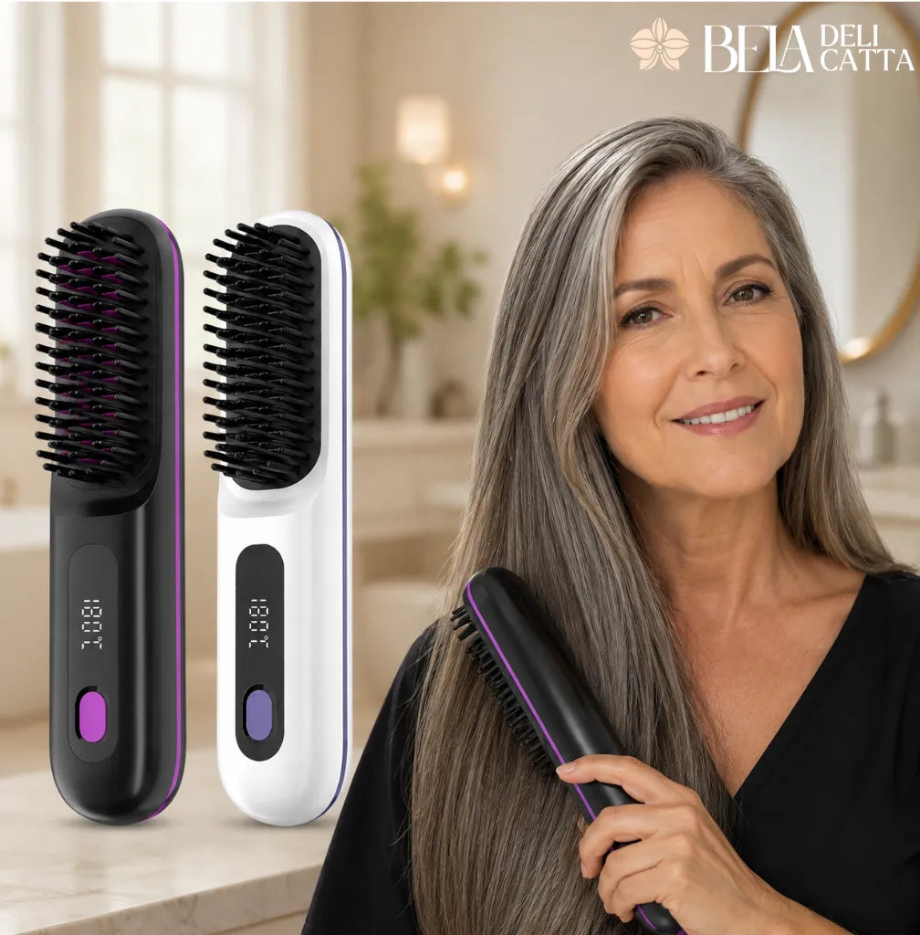 Escova Portátil Alisadora Sem Fio para Cabelo Liso em Minutos