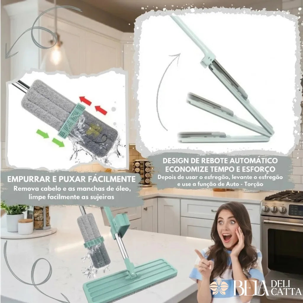 Mop Flat com Balde 6L | 2 Refis e Cabo Extensível Inox