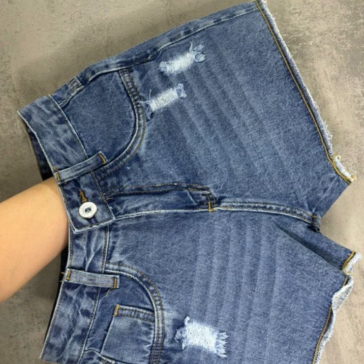 Short Jeans Feminino Cintura Alta Marmorizado 100% Algodão
