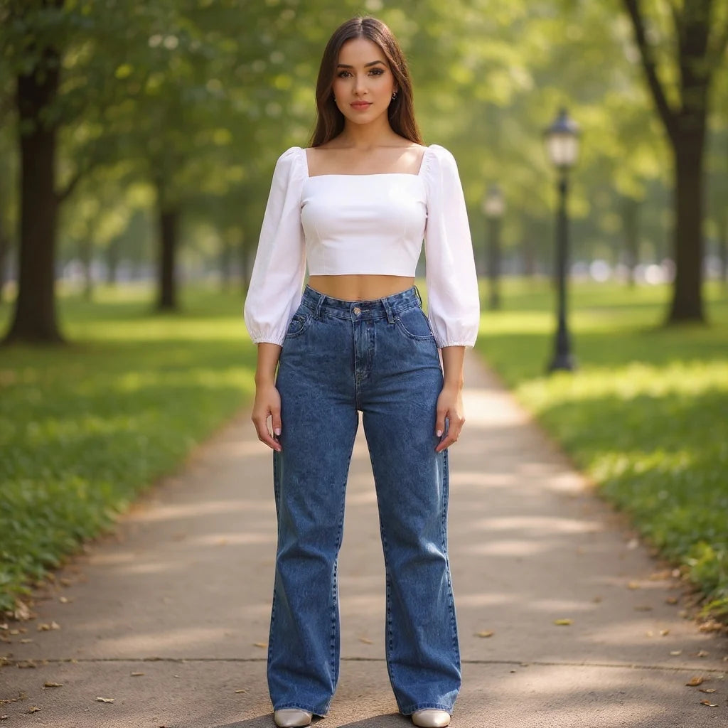 Calça Jeans Premium Feminina Wide Leg Marmorizada