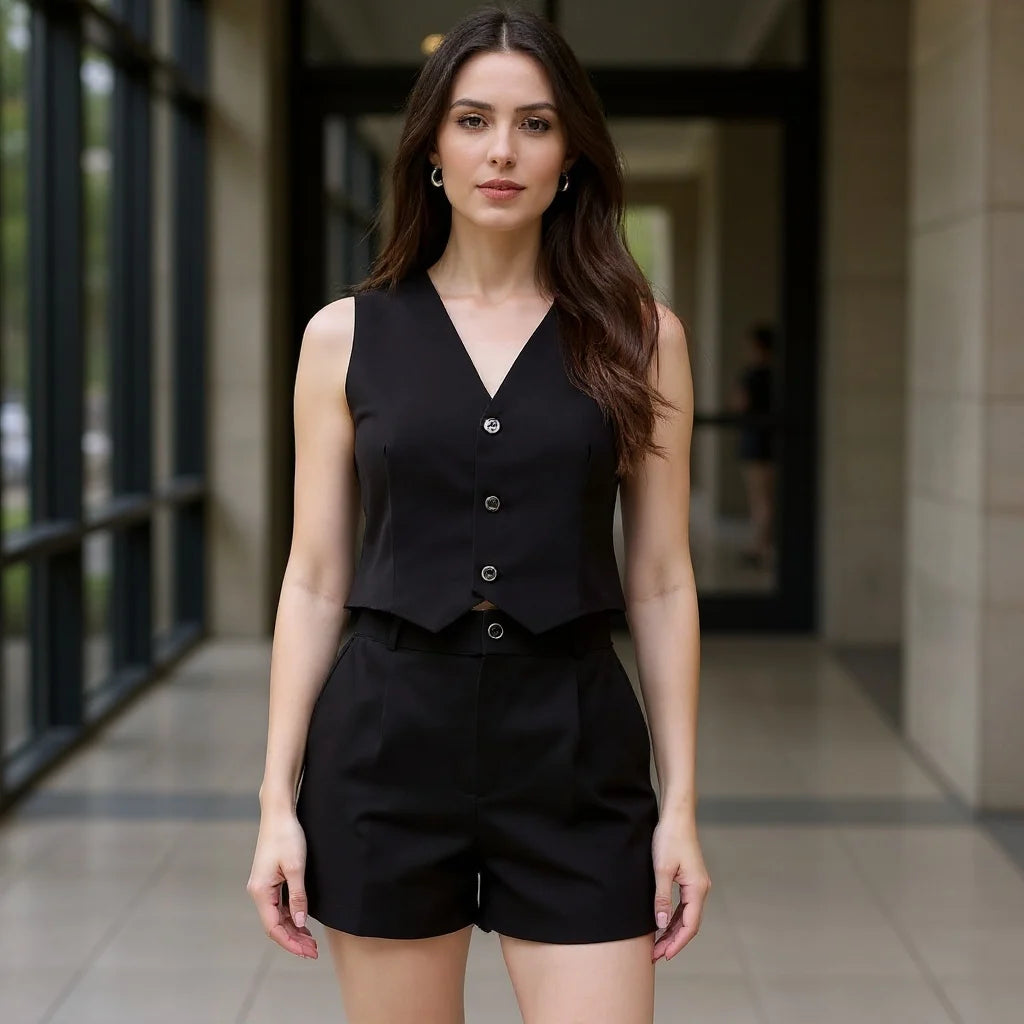 Conjunto Colete e Shorts Alfaiataria Feminino
