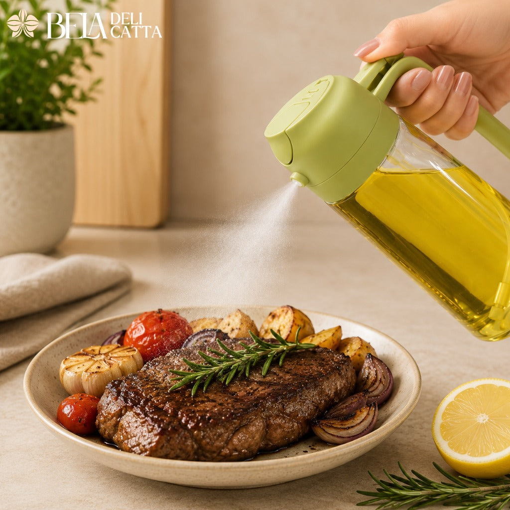 Galheteiro 2 em 1 Spray e Bico Dosador para Azeite e Vinagre - Mais Praticidade na Cozinha