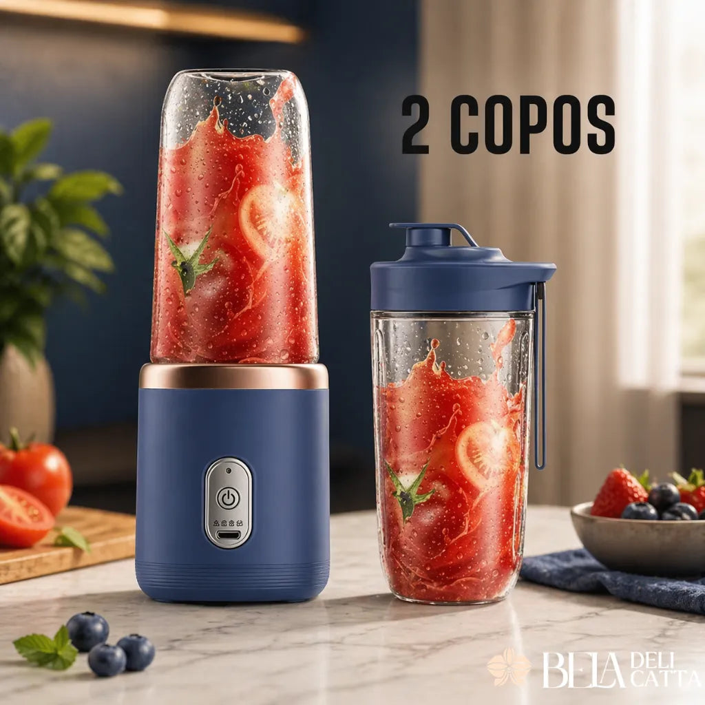 Mini Liquidificador Portátil 400ml | 6 Lâminas para Sucos e Vitaminas - 2 copos