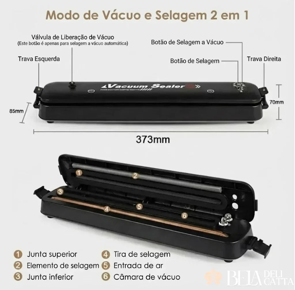 Seladora à Vácuo para Armazenar Alimentos com Máxima Conservação + BRINDE! - Bela Delicatta