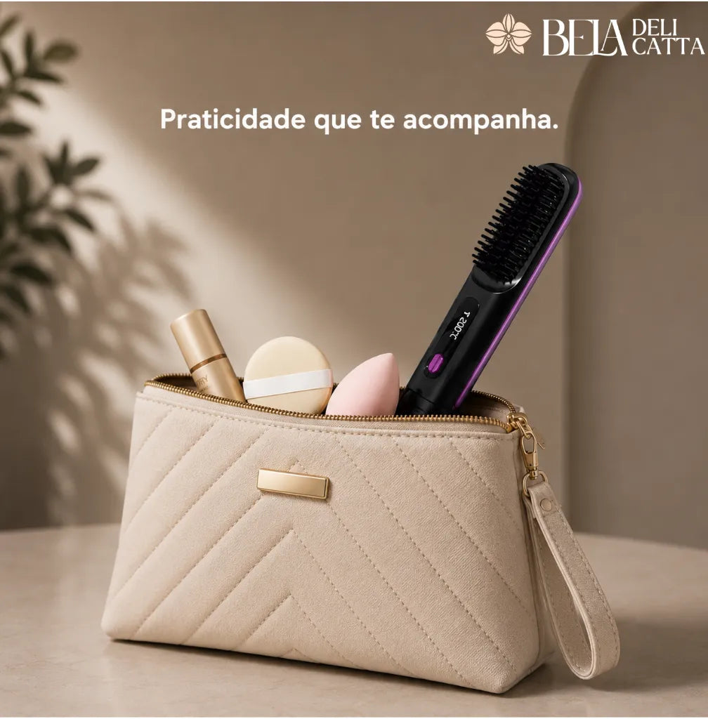 Escova Portátil Alisadora Sem Fio para Cabelo Liso em Minutos