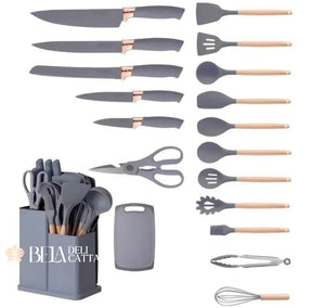 Kit Utensílios de Cozinha 19 Peças em Silicone com Facas - Preço Promocional!!!! - Bela Delicatta