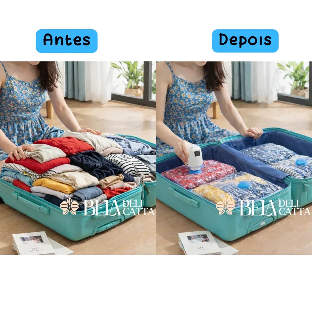 Kit Smart Viagem - Saco a Vácuo + Bomba Elétrica - Bela Delicatta