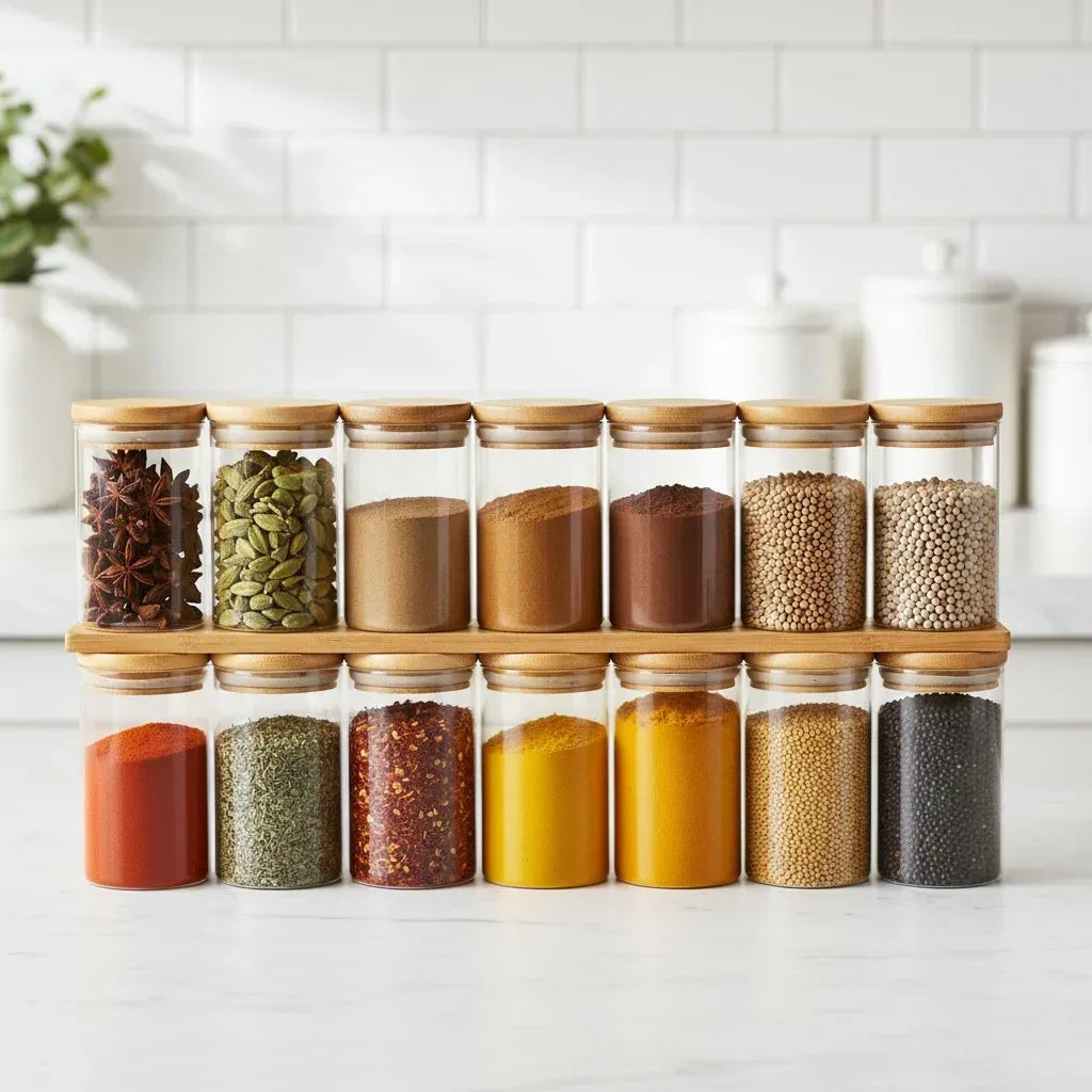 Kit Potes de vidro com tampa de bambu hermética - EcoGlass + Brinde!!!!! - Bela Delicatta