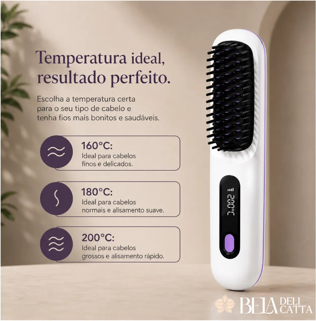 Escova Portátil Alisadora Sem Fio para Cabelo Liso em Minutos