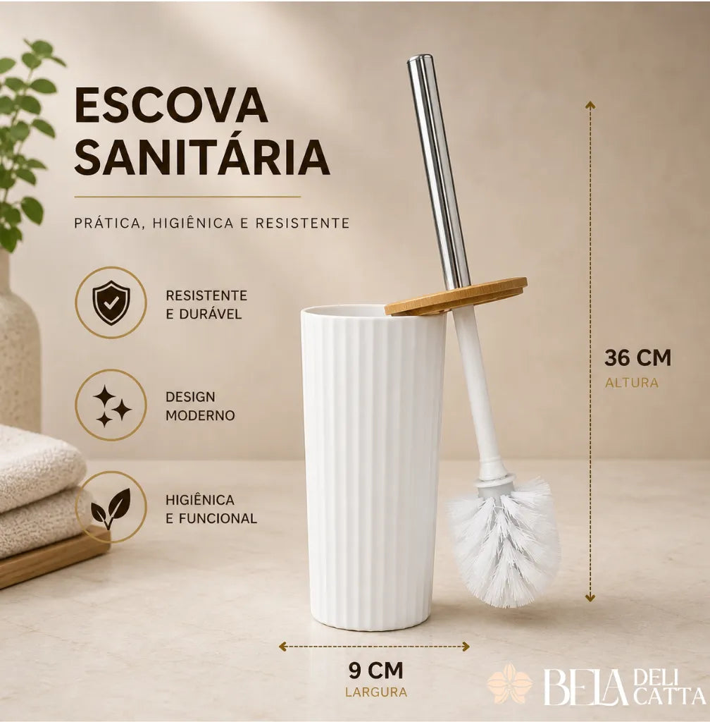 Kit Banheiro 4 Peças com Tampa de Bambu – Organização e Sofisticação para Seu Espaço