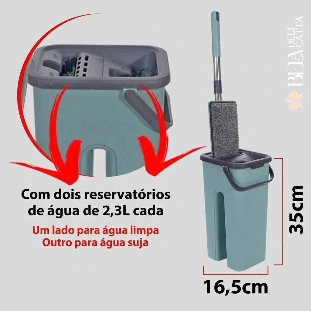 Mop Flat com Balde 6L | 2 Refis e Cabo Extensível Inox