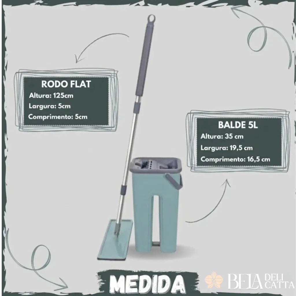 Mop Flat com Balde 6L | 2 Refis e Cabo Extensível Inox