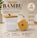 Kit Banheiro 4 Peças com Tampa de Bambu – Organização e Sofisticação para Seu Espaço