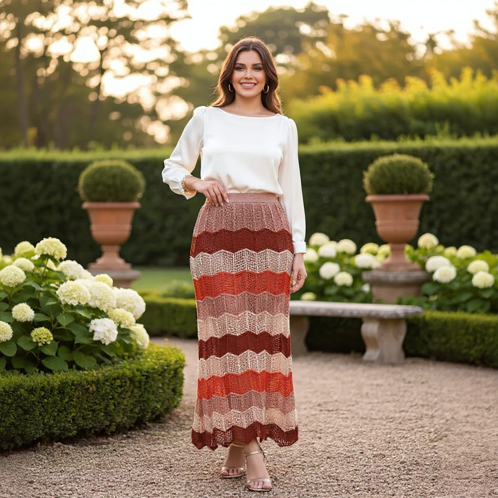Saia Longa Feminina Listrada em Tricot – Verão Estiloso