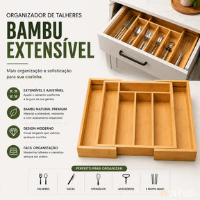 Organizador de Talheres Expansível em Bambu - Gaveta Organizada em Segundos