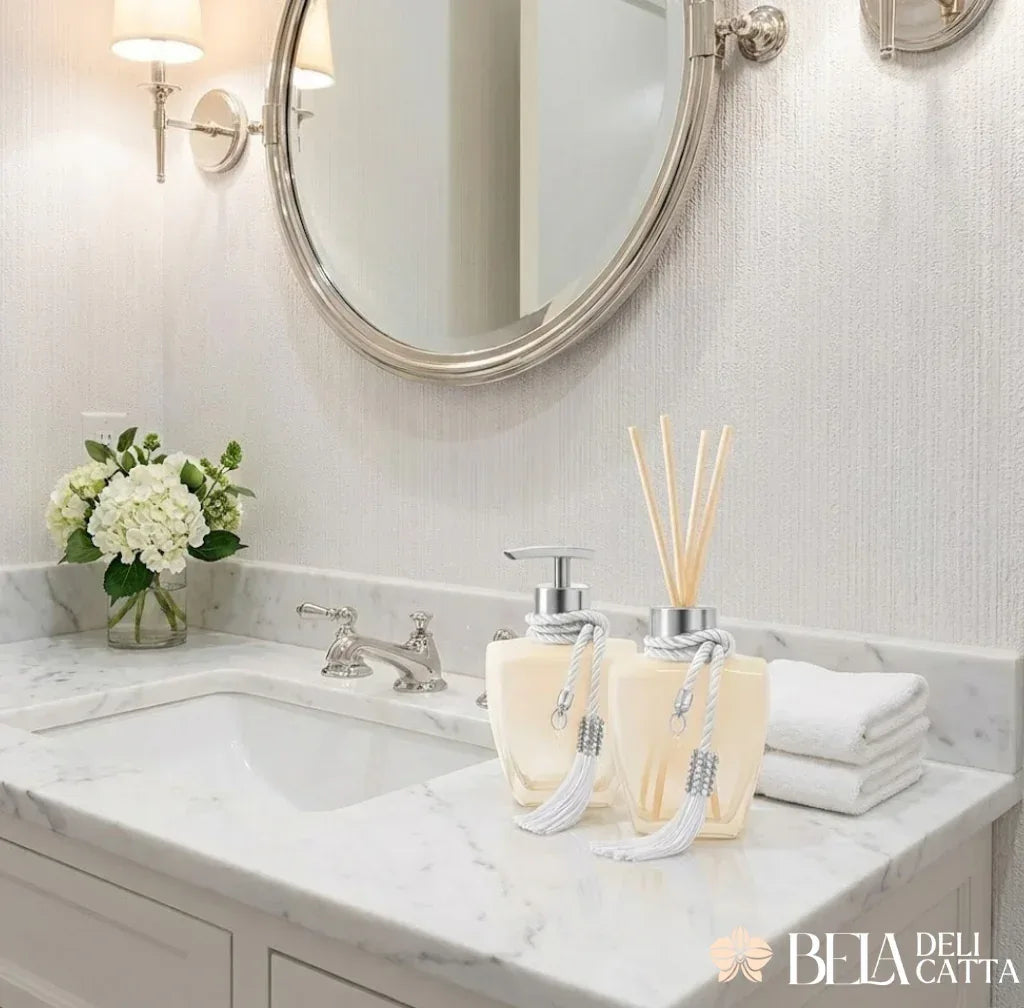 Kit Banheiro Luxo Vidro Degradê Branco - Bela Delicatta