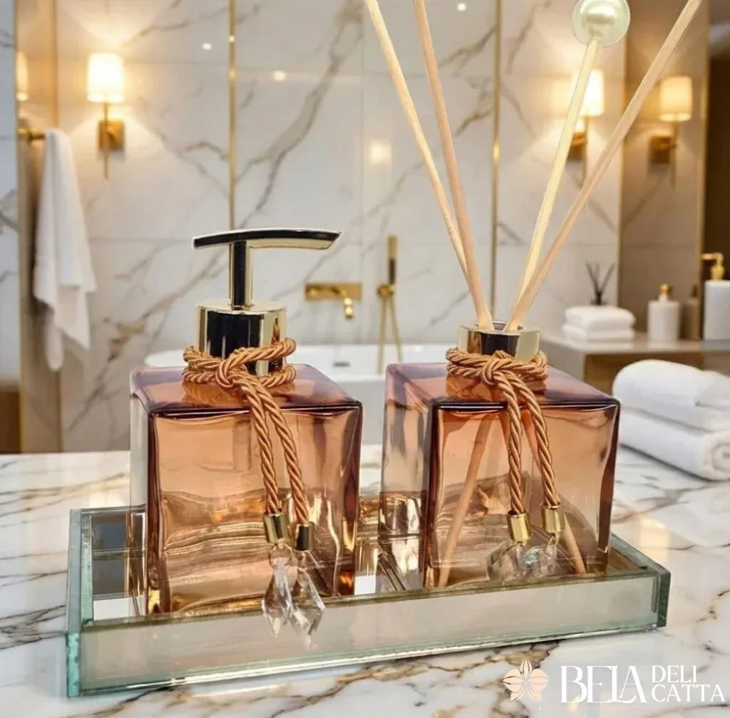 Kit Lavabo Vidro Luxo para Banheiro com bandeja - ÚLTIMAS UNIDADES! - Bela Delicatta