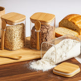 Kit Potes de vidro com tampa de bambu hermética - EcoGlass - 450 ml - Promoçao - Bela Delicatta