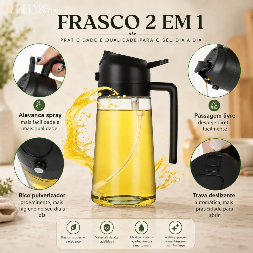 Galheteiro 2 em 1 Spray e Bico Dosador para Azeite e Vinagre - Mais Praticidade na Cozinha