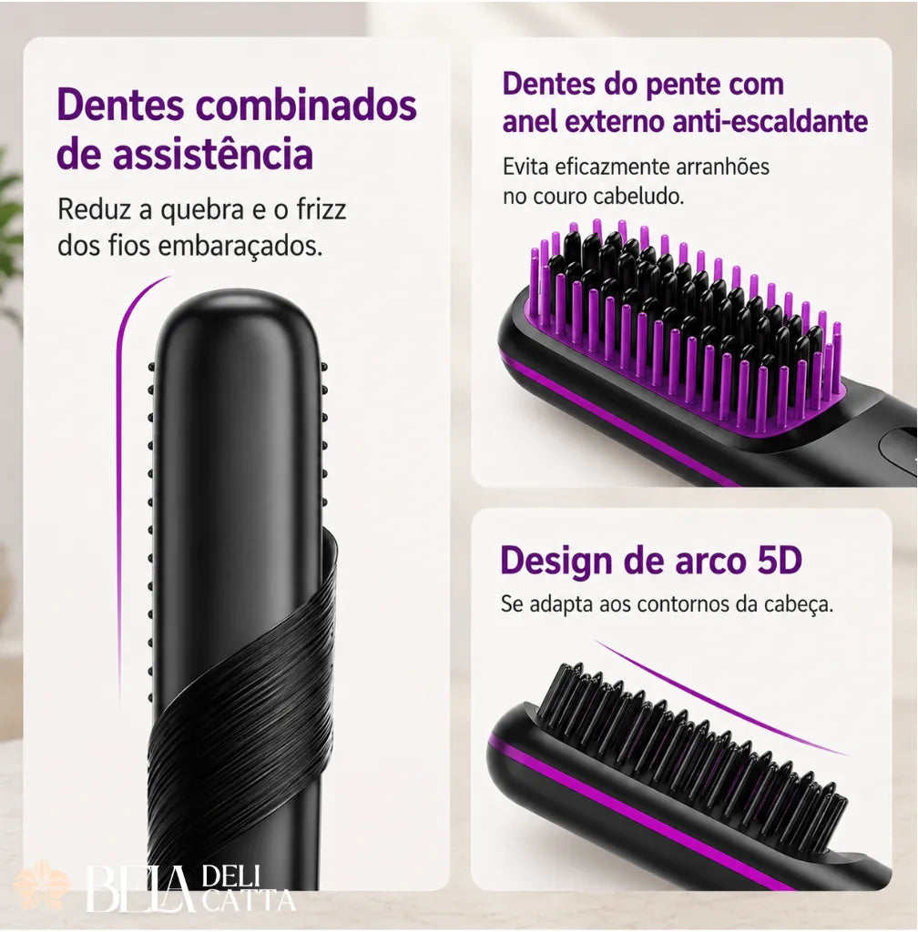 Escova Portátil Alisadora Sem Fio para Cabelo Liso em Minutos