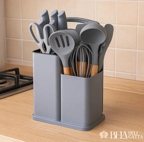 Kit Utensílios de Cozinha 19 Peças em Silicone com Facas - Preço Promocional!!!! - Bela Delicatta