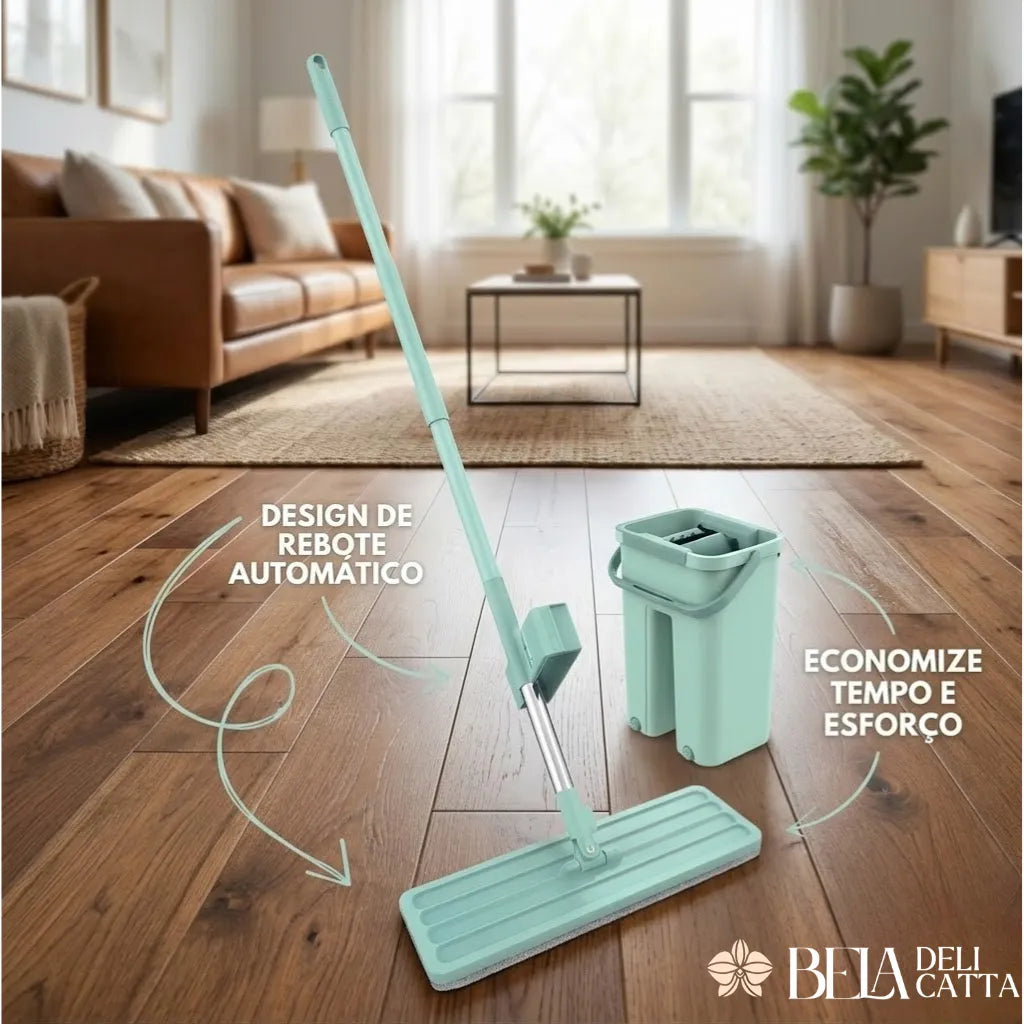 Mop Flat com Balde 6L | 2 Refis e Cabo Extensível Inox