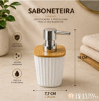 Kit Banheiro 4 Peças com Tampa de Bambu – Organização e Sofisticação para Seu Espaço