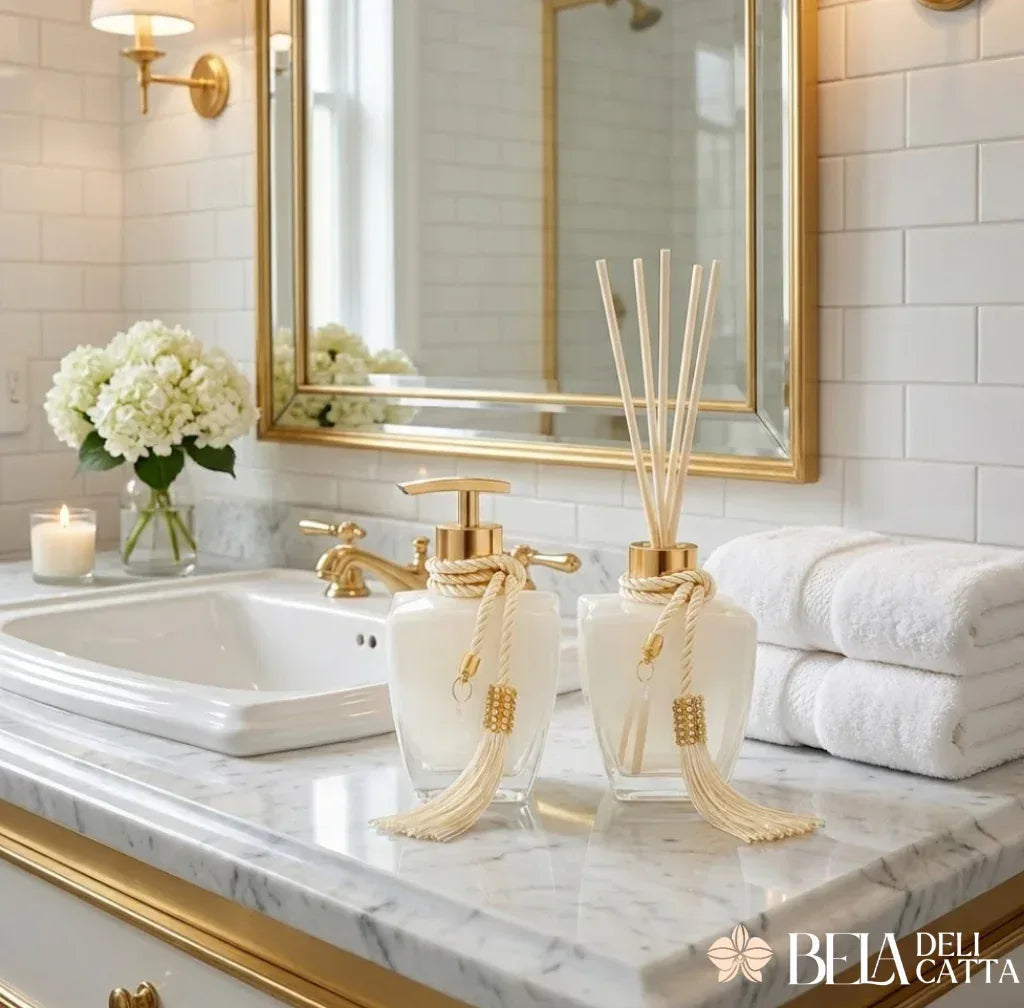 Kit Banheiro Luxo Vidro Degradê Branco - Bela Delicatta