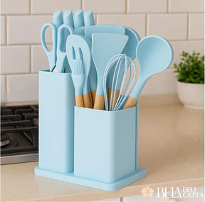 Kit Utensílios de Cozinha 19 Peças em Silicone com Facas - Preço Promocional!!!! - Bela Delicatta