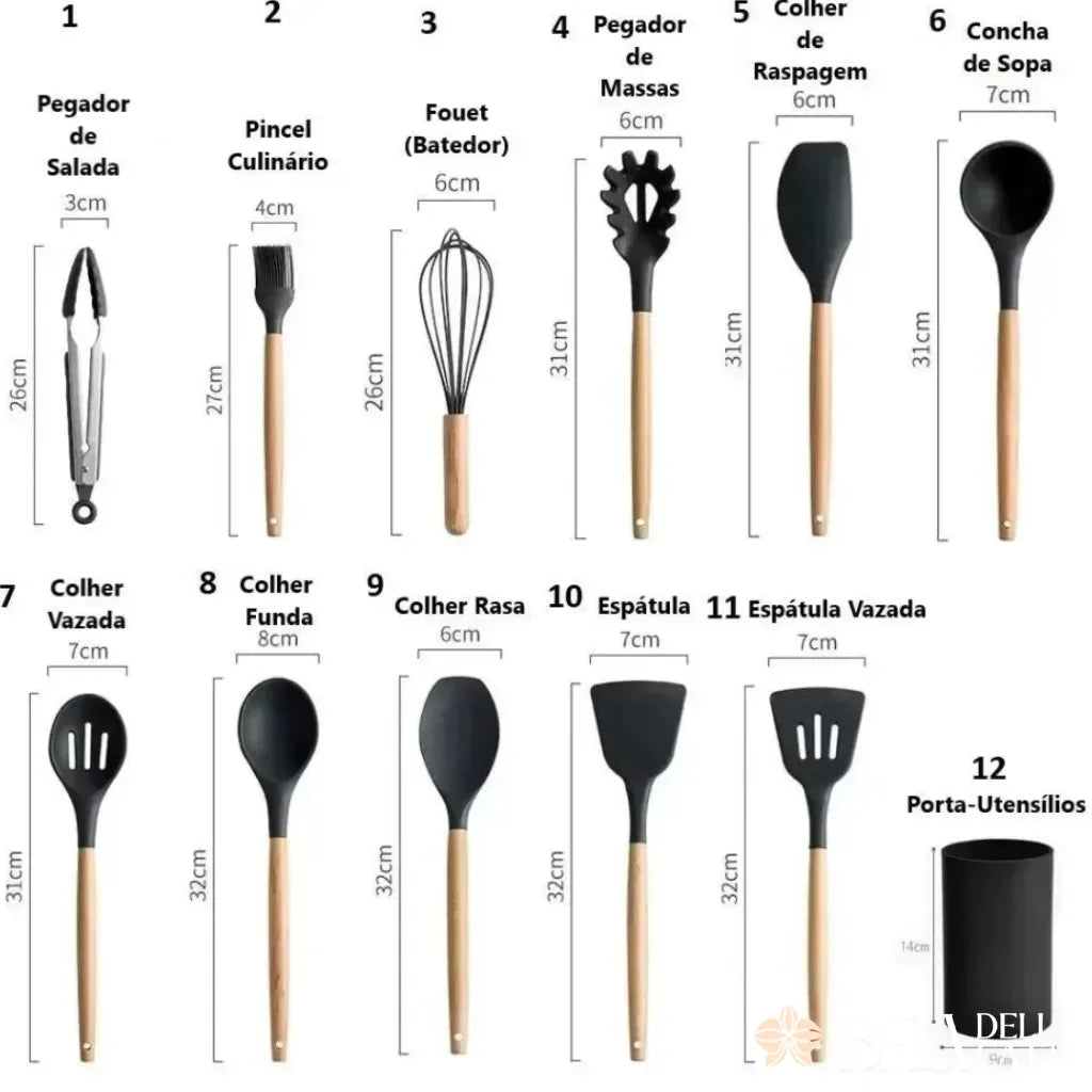 Jogo de Utensílios 12 peças Silicone com Suporte