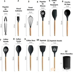 Jogo de Utensílios 12 peças Silicone com Suporte