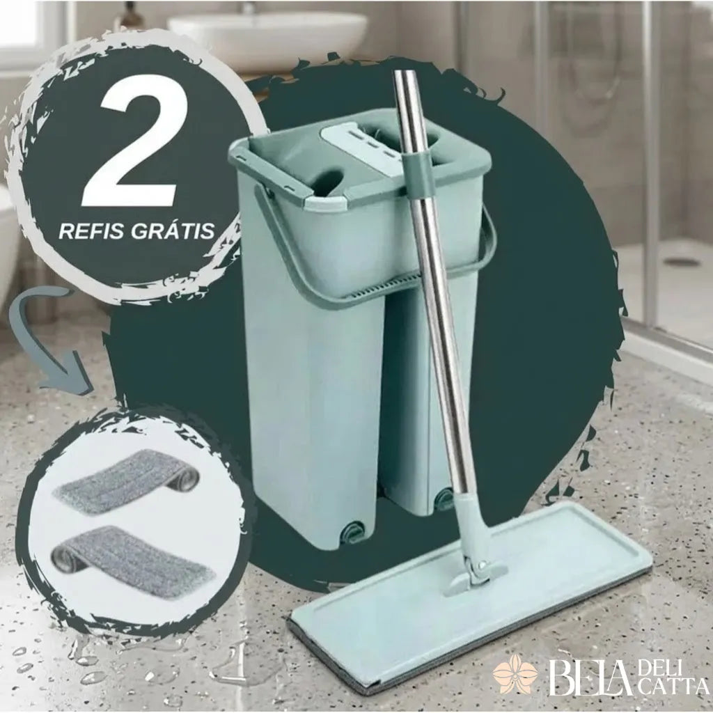 Mop Flat com Balde 6L | 2 Refis e Cabo Extensível Inox