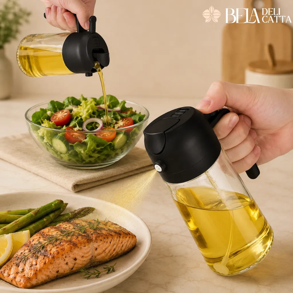 Galheteiro 2 em 1 Spray e Bico Dosador para Azeite e Vinagre - Mais Praticidade na Cozinha