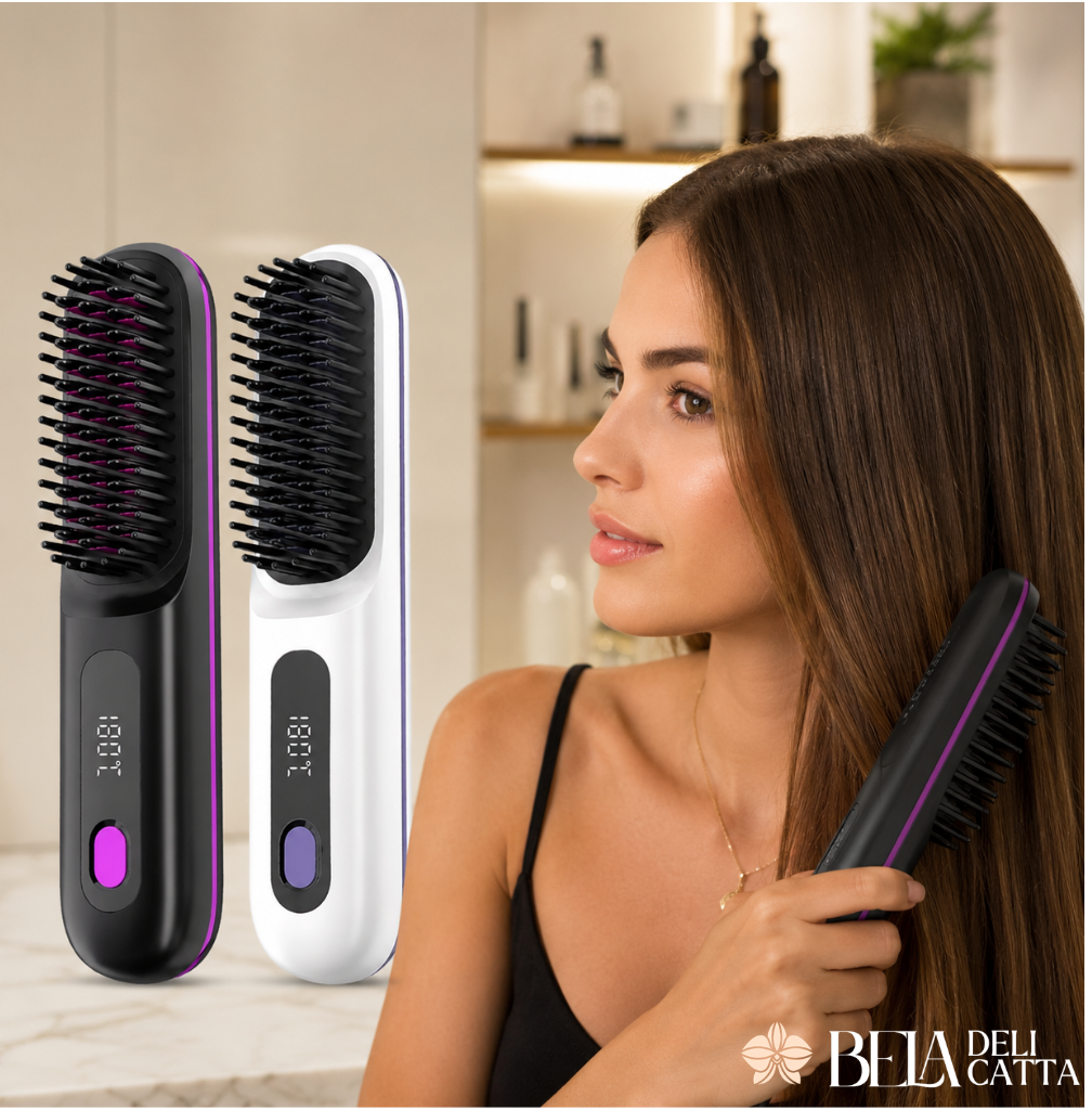Escova Portátil Alisadora Sem Fio para Cabelo Liso em Minutos