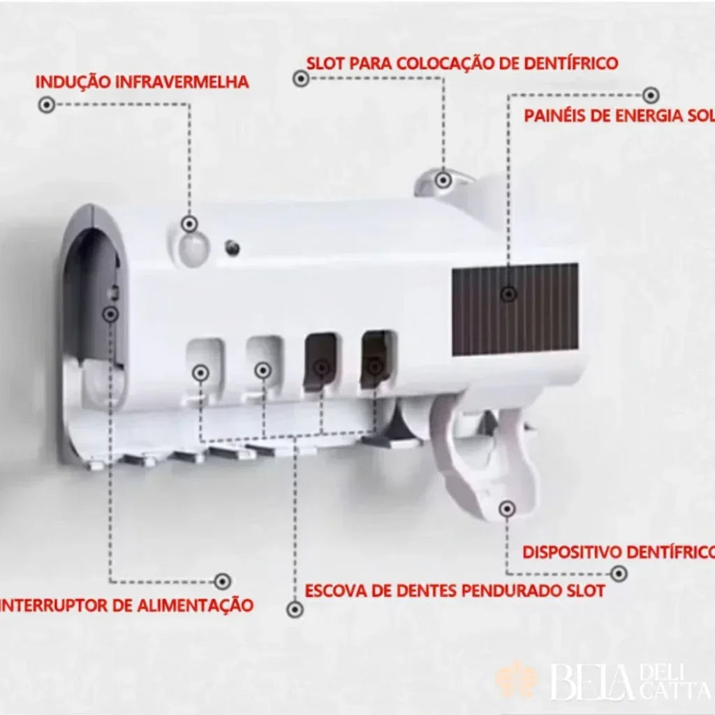 Porta Escova de Dentes com Esterilizador UV com Dispenser - ÚLTIMAS UNIDADES!!!! - Bela Delicatta
