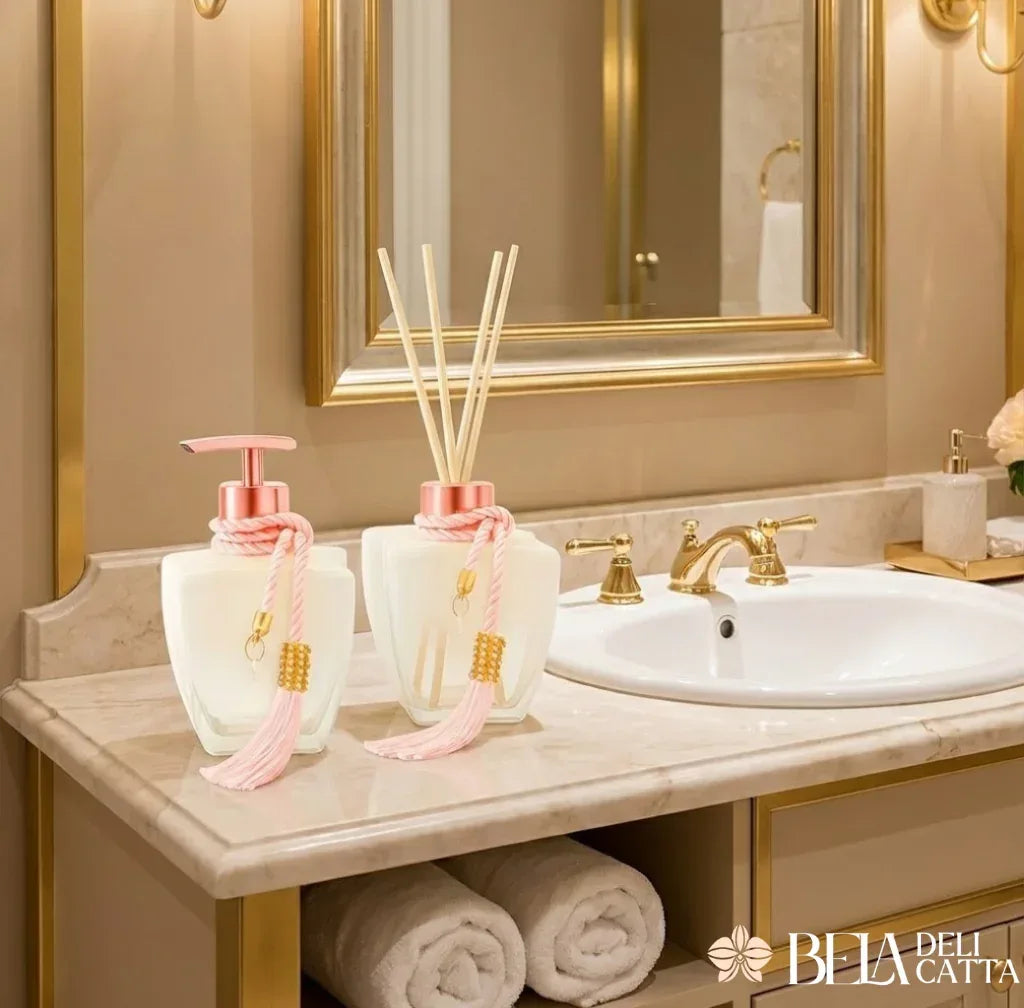 Kit Banheiro Luxo Vidro Degradê Branco - Bela Delicatta