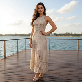 Vestido Midi Tricô Renda com Forro – Elegante e Versátil
