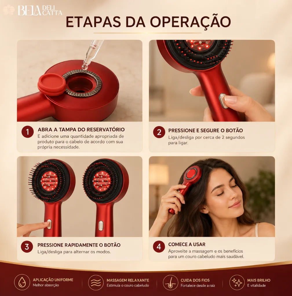 Escova Massageadora Anti Queda com Estímulo Capilar