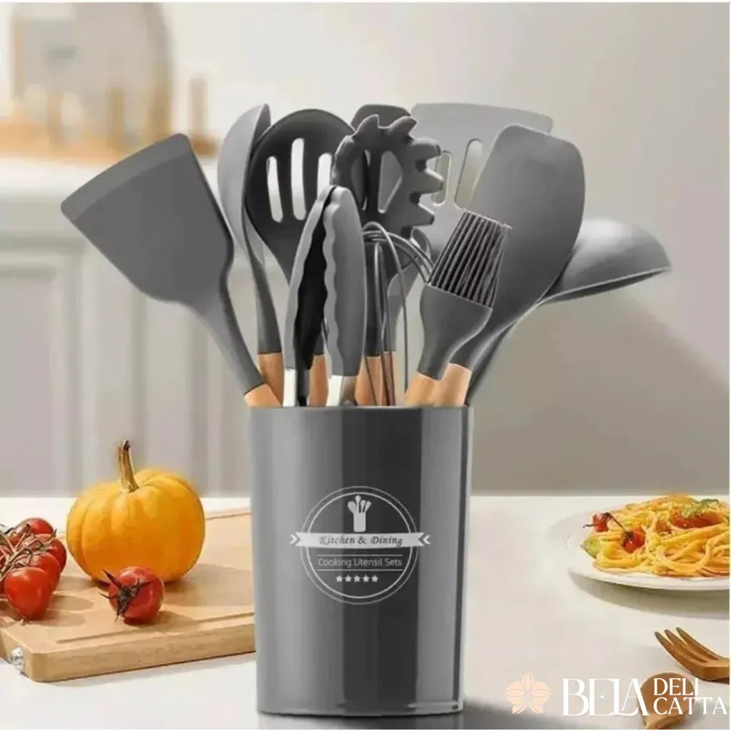Jogo de Utensílios 12 peças Silicone com Suporte