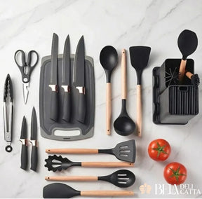 Kit Utensílios de Cozinha 19 Peças em Silicone com Facas - Preço Promocional!!!! - Bela Delicatta