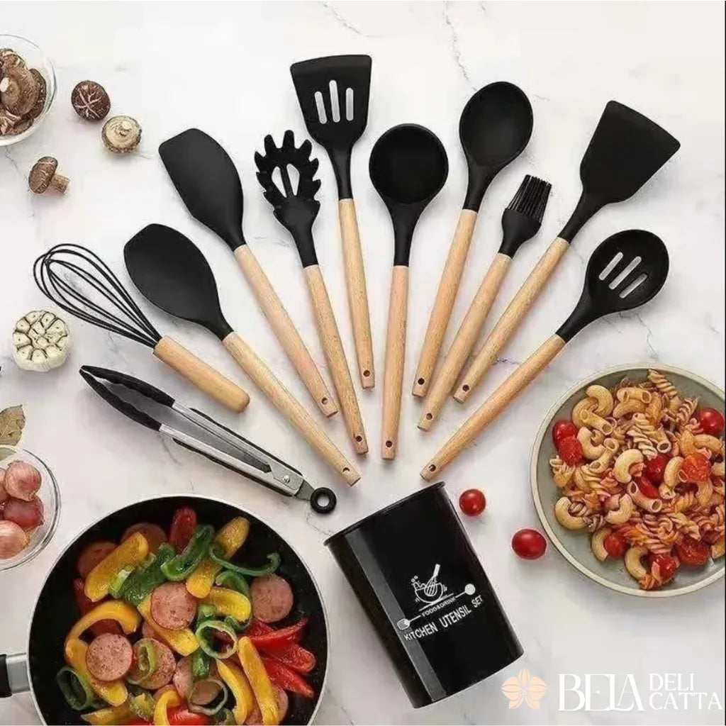 Jogo de Utensílios 12 peças Silicone com Suporte