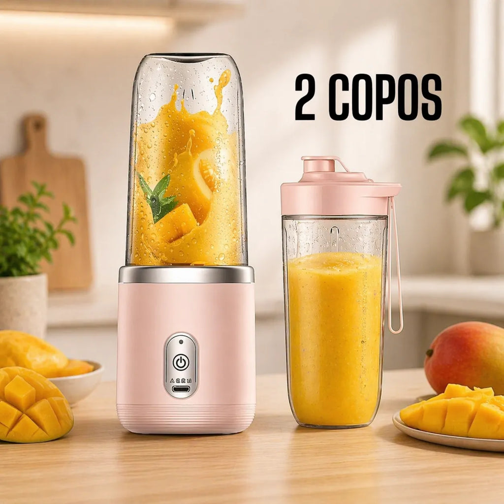 Mini Liquidificador Portátil 400ml | 6 Lâminas para Sucos e Vitaminas - 2 copos
