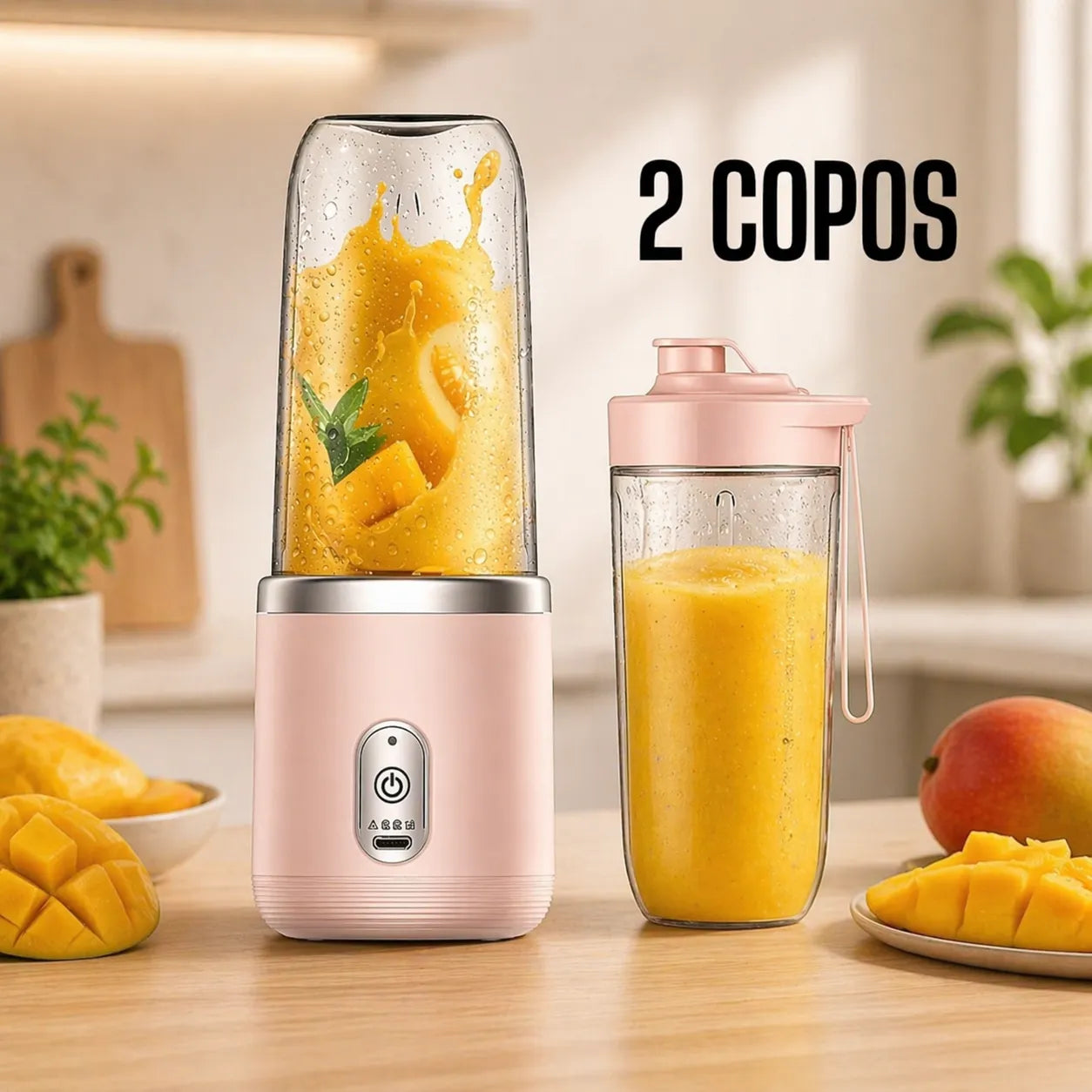 Mini Liquidificador Portátil 400ml | 6 Lâminas para Sucos e Vitaminas - 2 copos