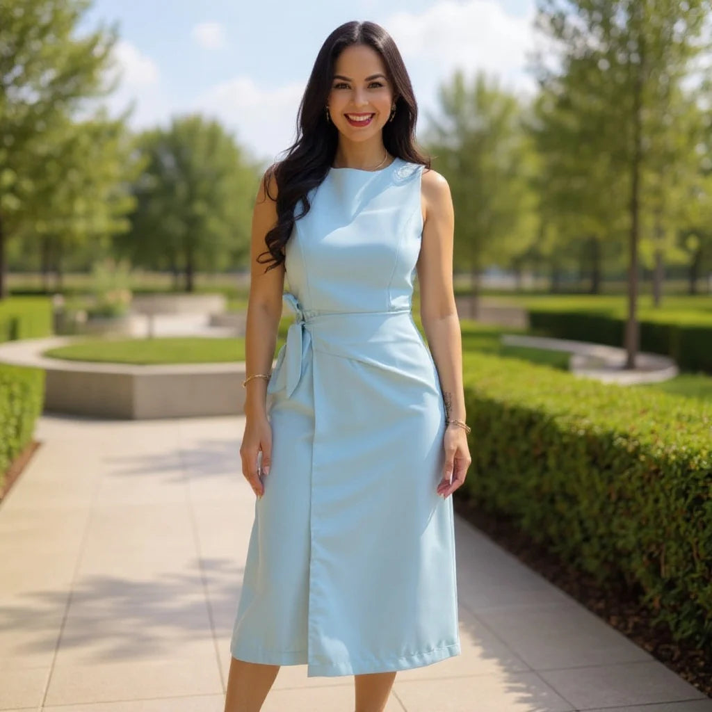 Vestido Midi Alfaiataria com Amarração Lateral