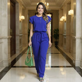 Conjunto Feminino Elegante em Linho com Babado