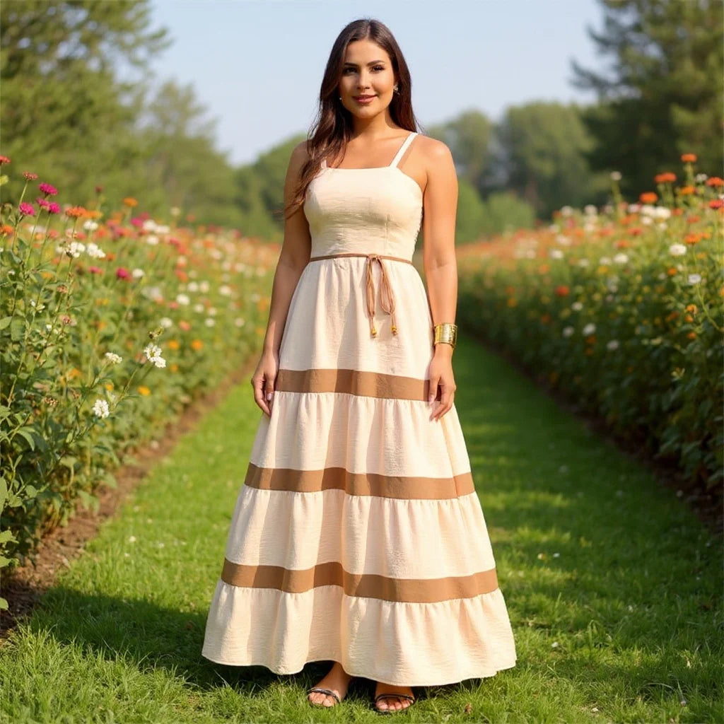 Vestido Longo Feminino Bicolor com Forro – Casual