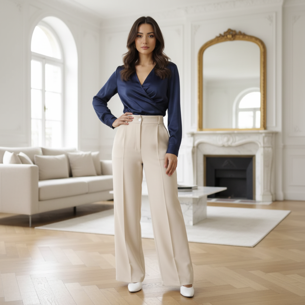 Calça Pantalona Feminina Duna com Forro e Botão