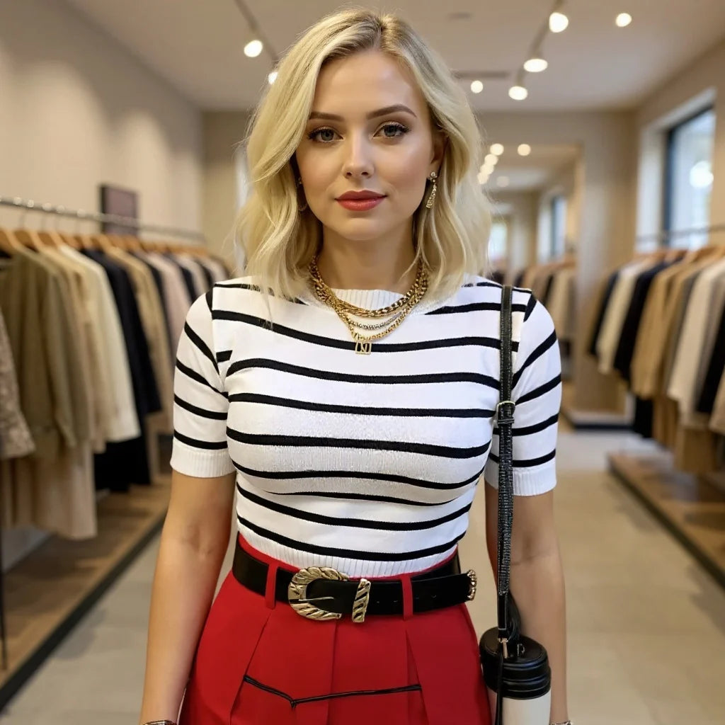 Blusa Feminina Modal Listrada Manga Curta Verão