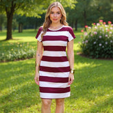 Vestido Curto Feminino Listrado Malha Fria