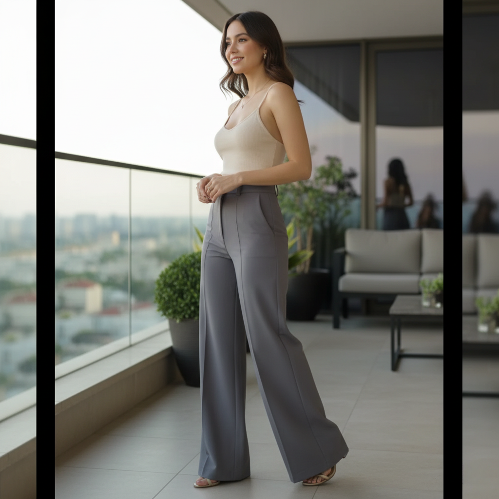 Calça Pantalona Feminina Duna com Forro e Botão